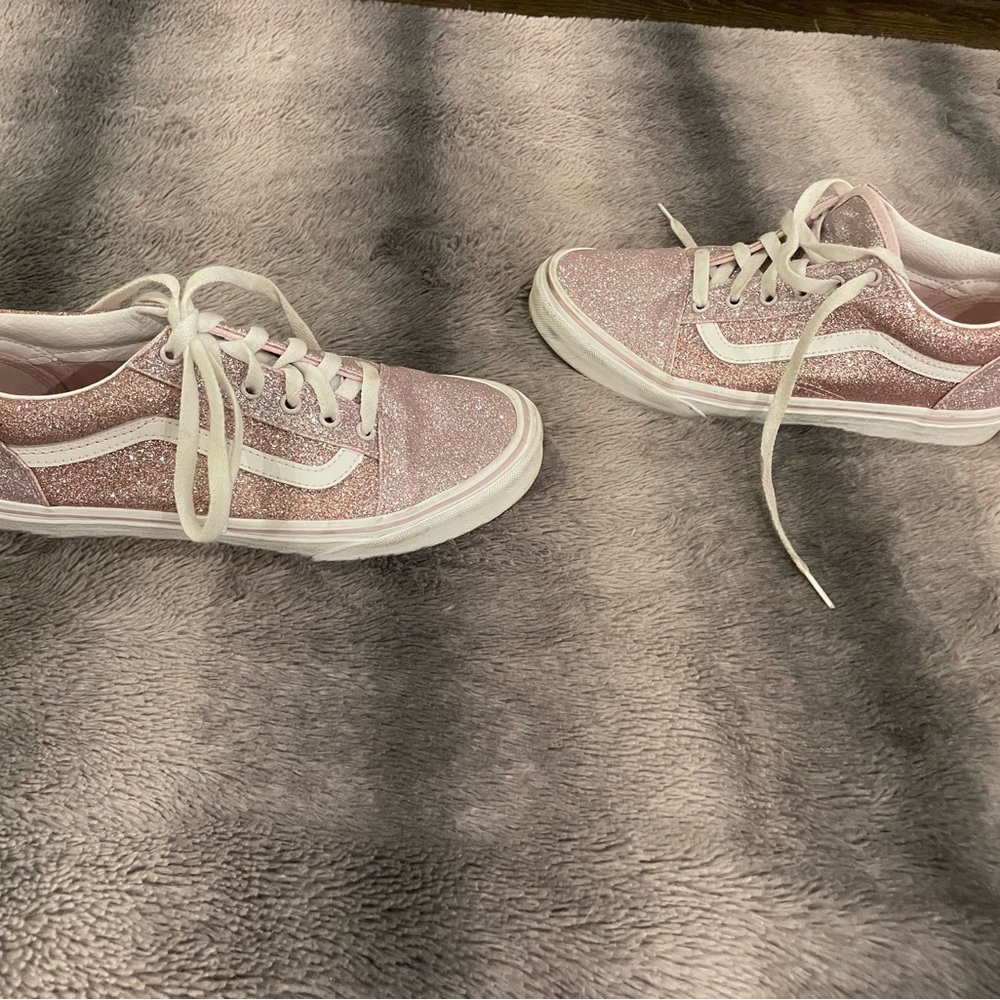 Girls sparkly light pink VANS shoes